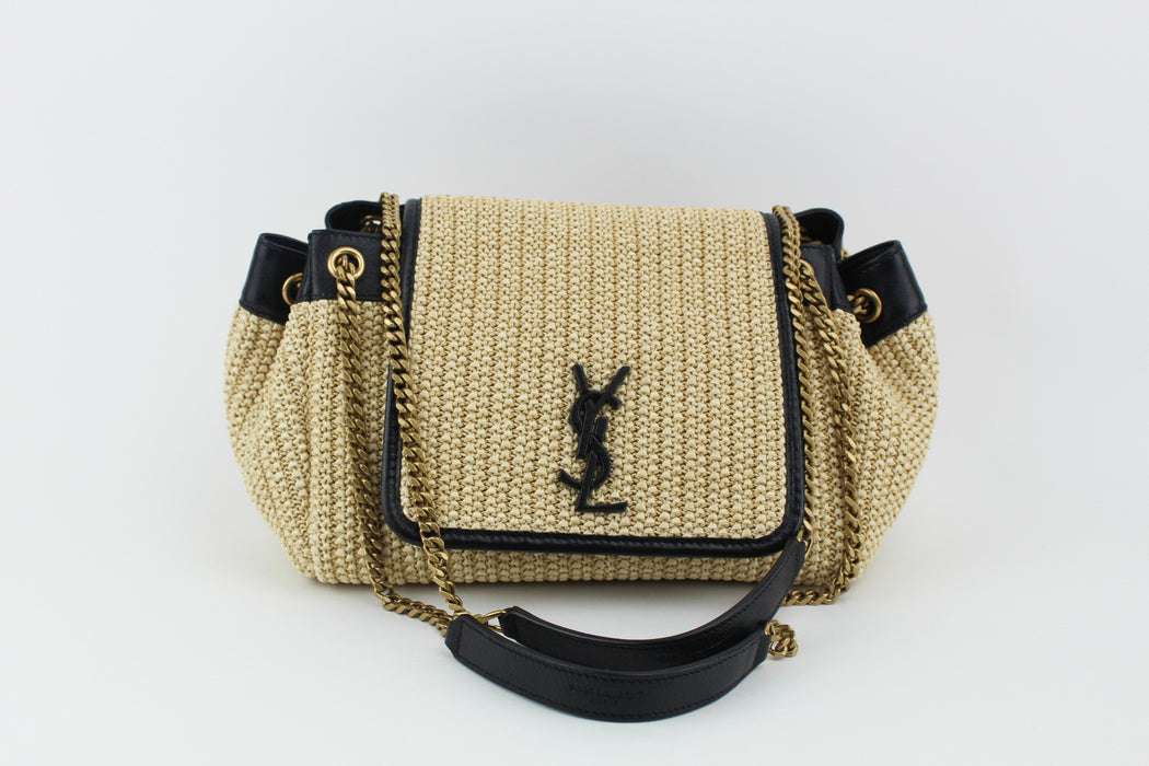 SAINT LAURENT NOLITA SMALL LEATHER RAFFIA SHOULDER BAG LSC INC