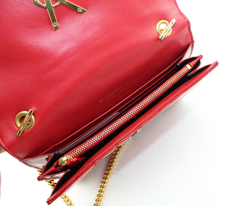 Saint Laurent Patent Calfskin Matelasse Medium Vicky Chain Bag Red