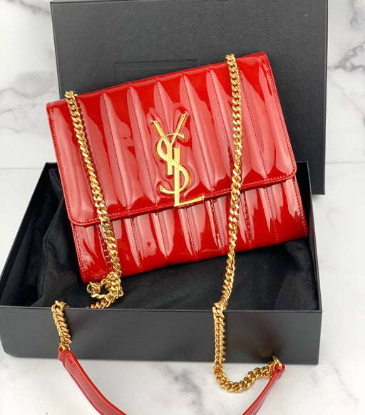 Saint Laurent Patent Calfskin Matelasse Medium Vicky Chain Bag Red