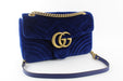 GUCCI MEDIUM GG MARMONT VELVET SHOULDER BAG BLUE