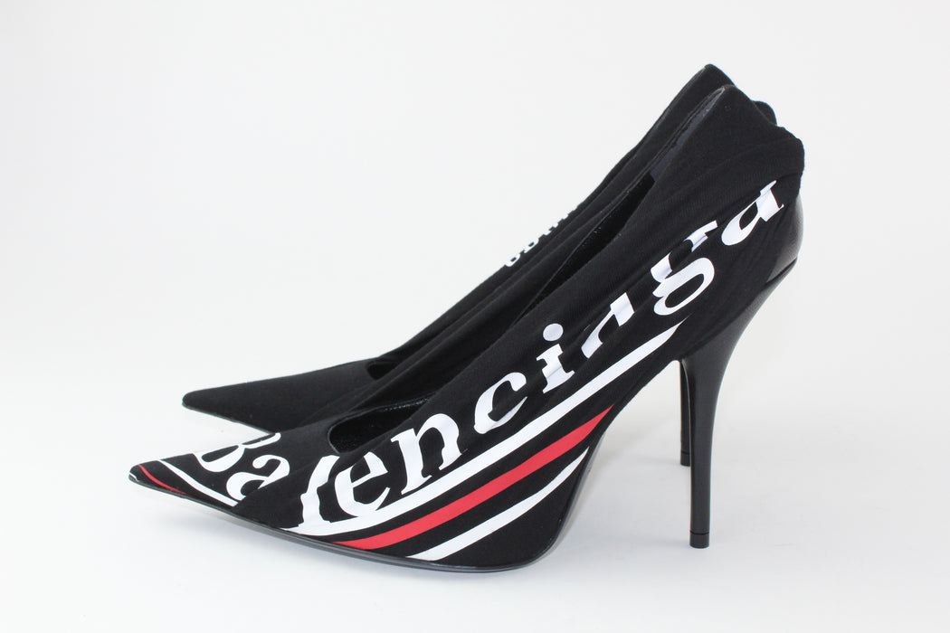 Balenciaga black campaign logo knife heels