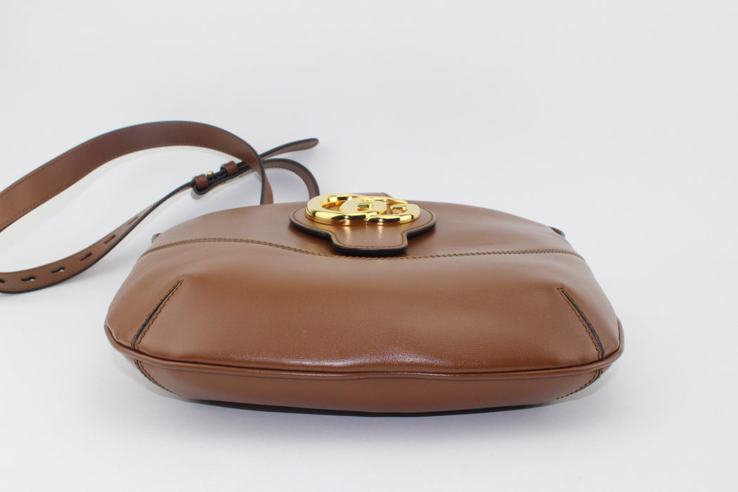 GUCCI BROWN SMOOTH LEATHER CROSSBODY BAG