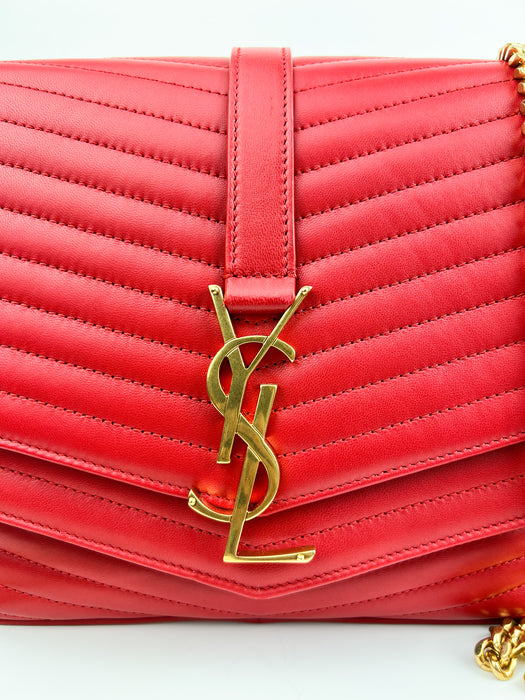 Saint Laurent Sulpice Flap Bag Matelasse Chevron Leather Medium Red