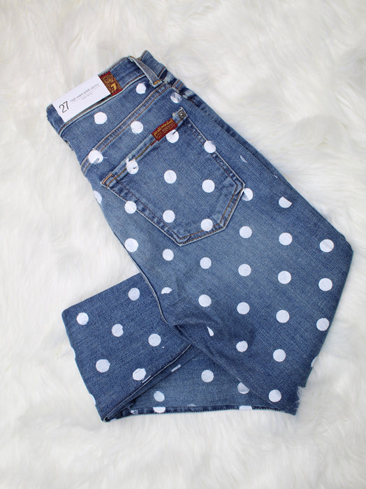 7 FOR ALL MANKIND POLKA DOT HIGH WAIST ANKLE SKINNY JEANS SIZE 27