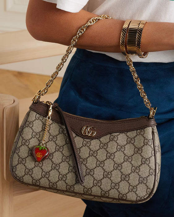 Gucci Ophidia embellished textured leather-trimmed printed coated-canvas shoulder bag