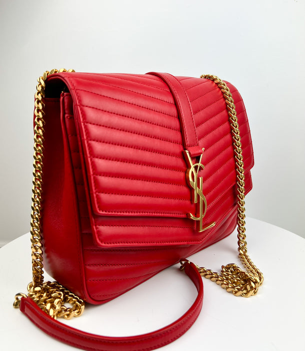 Saint Laurent Sulpice Flap Bag Matelasse Chevron Leather Medium Red
