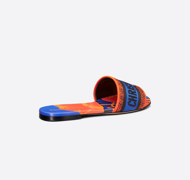 Dior D-Way Slides Blue Multicolor D-Flower Pop Cotton Embroidery