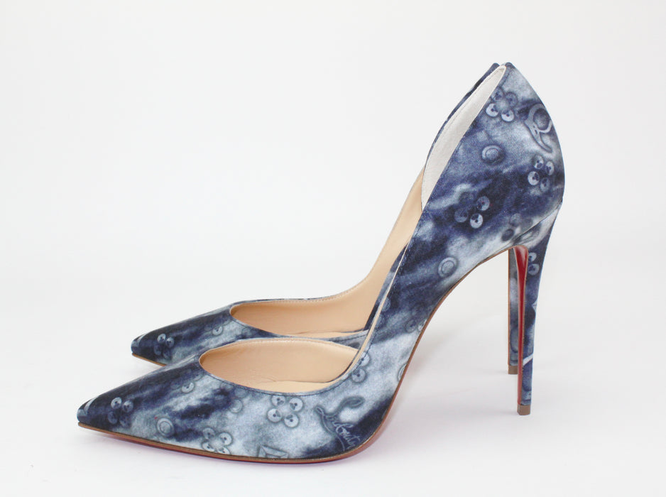 Christian Louboutin Iriza 100MM Printed Denim Heels â LSC INC