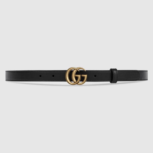 GUCCI LEATHER BELT WITH DOUBLE G BUCKLE BLACK