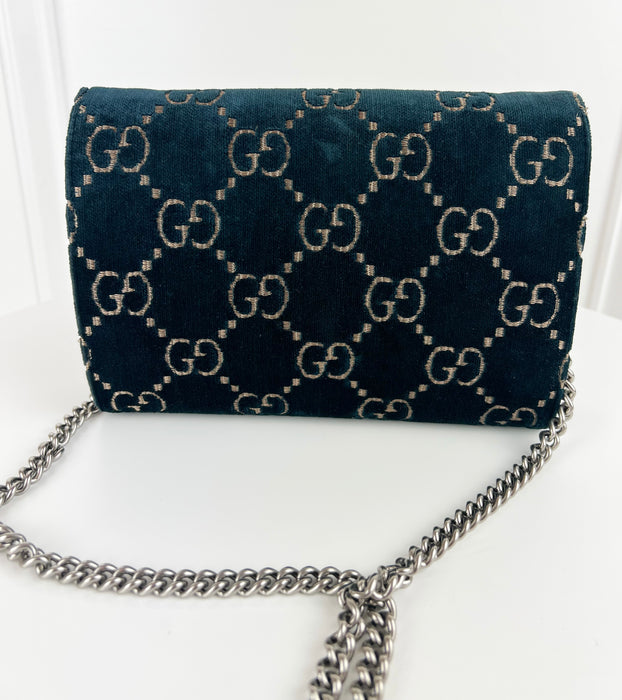 Gucci GG Velvet Dionysus Wallet On Chain Blue