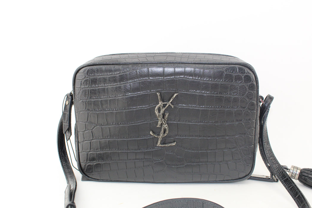 SAINT LAURENT CROC LEATHER CROSSBODY BAG