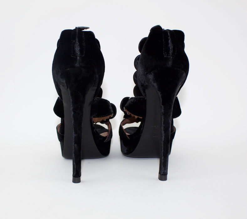 ALAÏA BOMBE ANKLE-STRAP VELVET PLATFORM SANDALS size 38.5