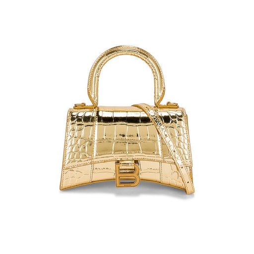 Balenciaga Gold Croc Embossed Hourglass XS Top-handle Bag