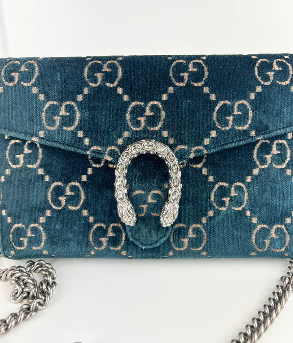 Gucci GG Velvet Dionysus Wallet On Chain Blue