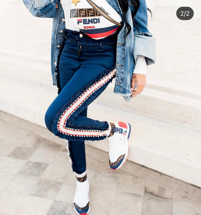 Laurence and Chico Pearl and Ruffle Embellished Pants