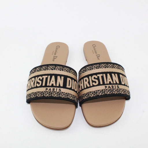 CHRISTIAN DIOR DWAY SLIDES BEIGE AND BLACK