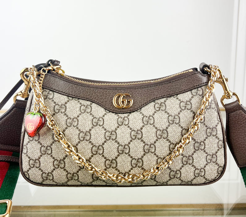 Gucci Ophidia embellished textured leather-trimmed printed coated-canvas shoulder bag