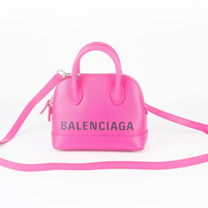 Balenciaga Grained Calfskin XXS Ville Top Handle Bag Fuschia