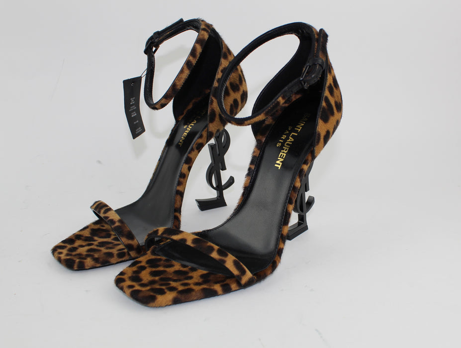 SAINT LAURENT OPYUM LEOPARD CALF HAIR SANDALS size 37.5