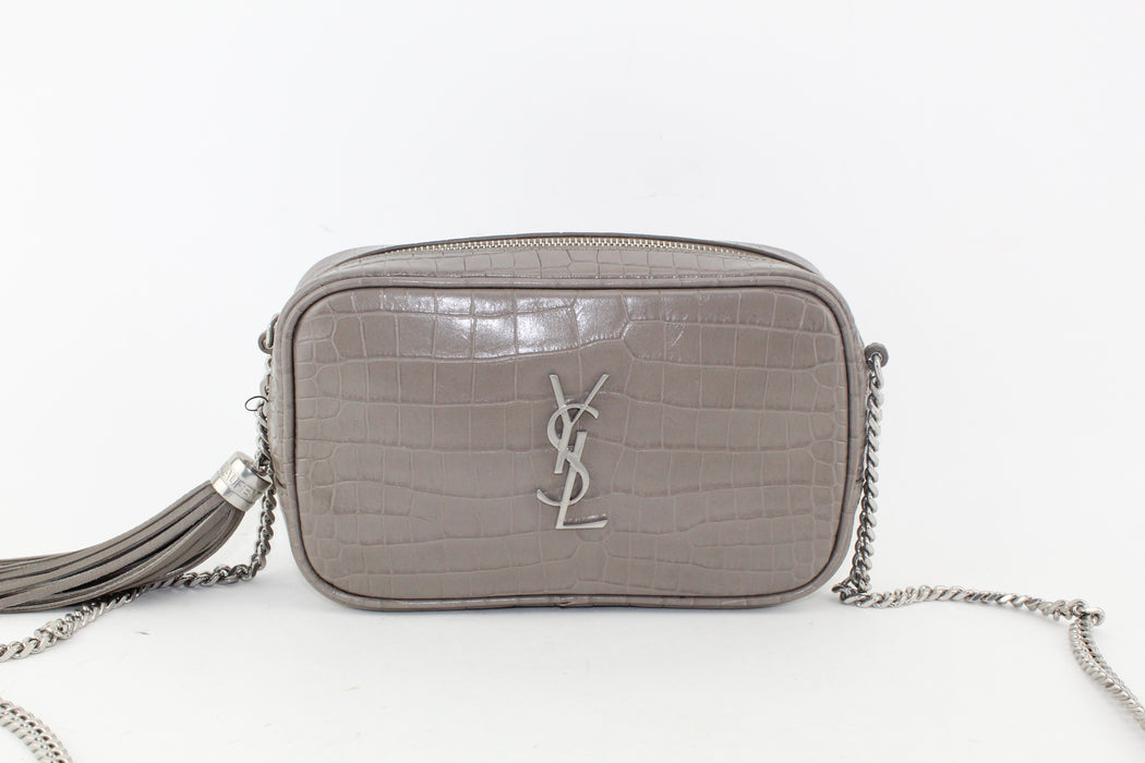 Saint Laurent Mini Lou Croc Embossed Camera bag Taupe