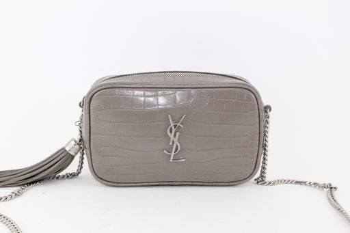 Saint Laurent Mini Lou Croc Embossed Camera bag Taupe
