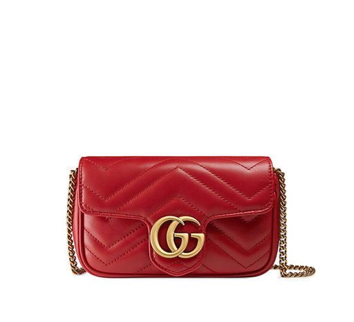 GUCCI  GG MARMONT LEATHER SUPER MINI BAG RED - LuxurySnob