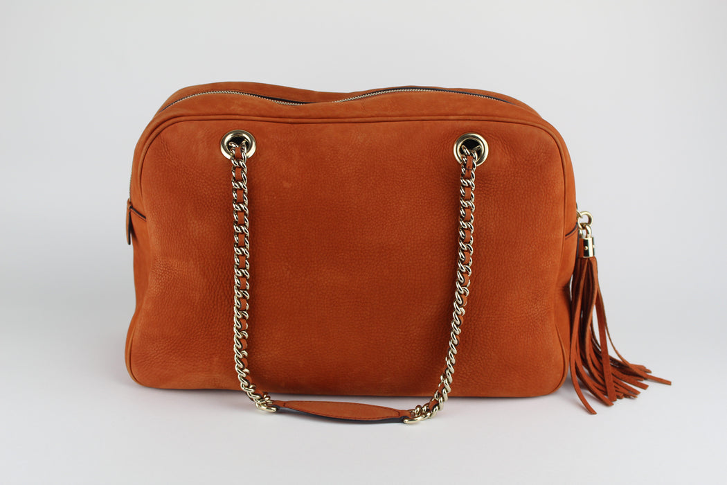 GUCCI ORANGE SOHO NUBUCK LEATHER CHAIN SHOULDER BAG