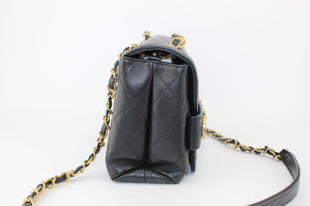 Chanel Calfskin Quilted Logo Flap Black