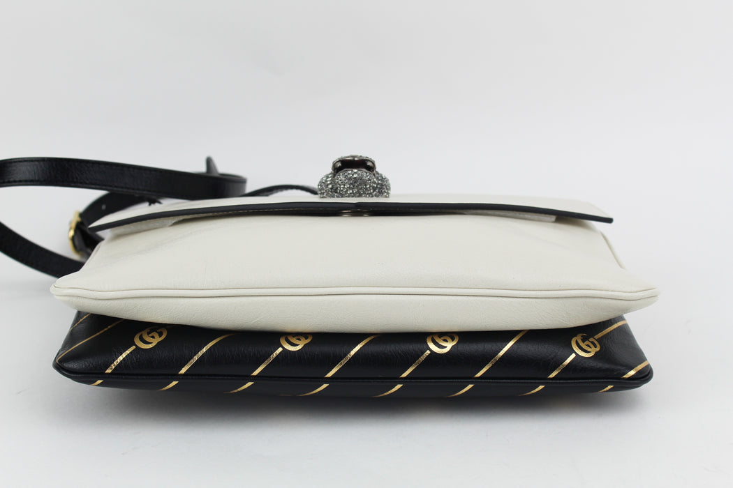 Gucci Black/White Leather Thiara Medium Double Shoulder Bag