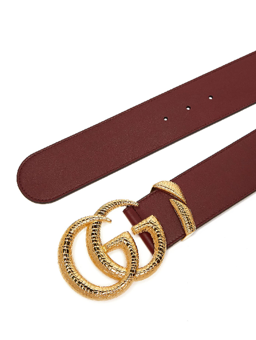GUCCI GG SNAKESKIN EFFECT LOGO WIDE  LEATHER BELT IN BURGUNDY