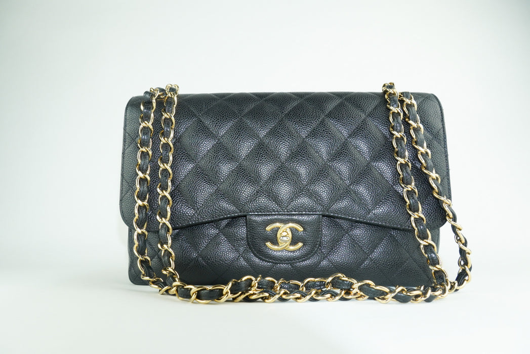 Chanel Large Caviar Double Flap Bag in Black