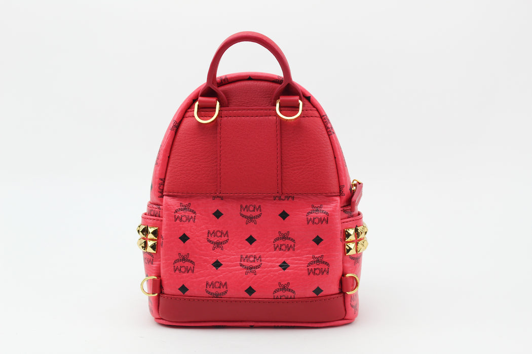 Mcm Red Mini Stark Stud Coated Canvas backpack