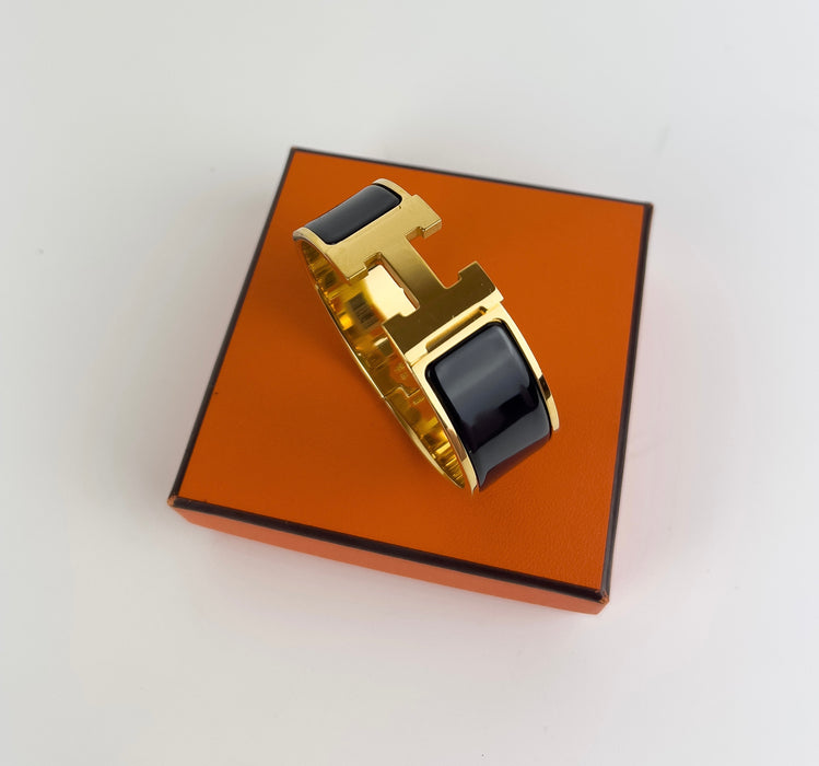 Hermes Black and Gold Clic Clac H Bracelet