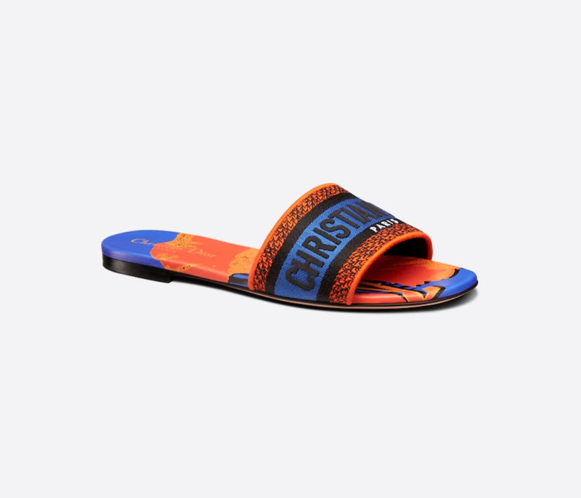 Dior D-Way Slides Blue Multicolor D-Flower Pop Cotton Embroidery