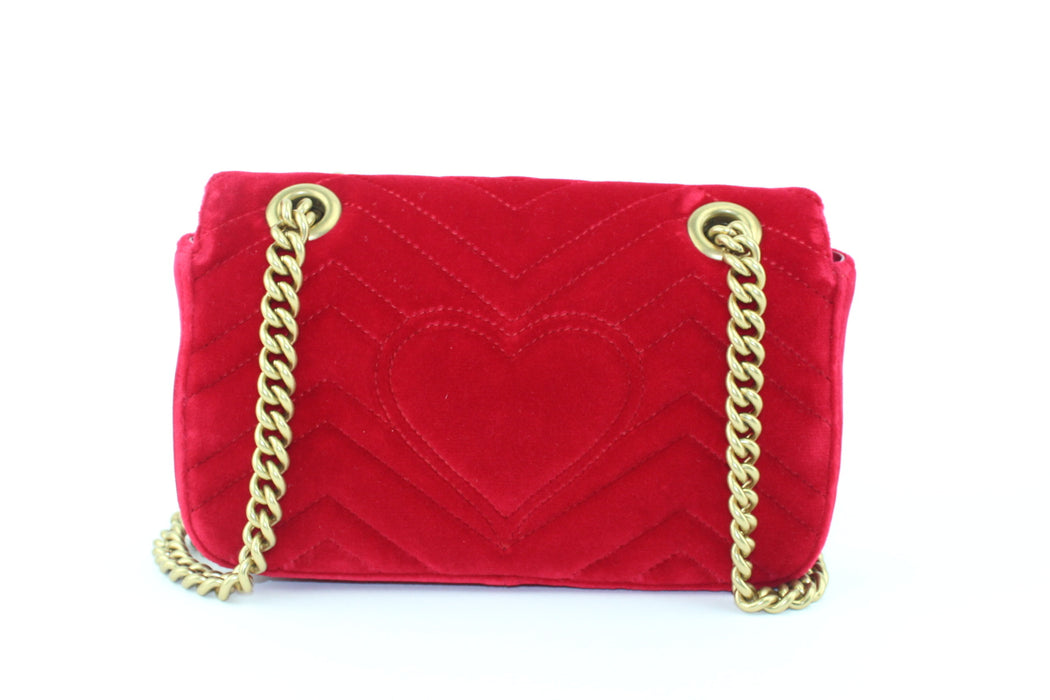 GUCCI GG MARMONT VELVET MINI SHOULDER BAG RED