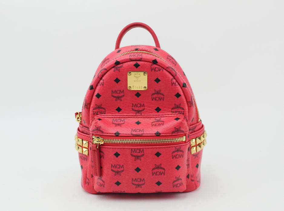 Mcm Red Mini Stark Stud Coated Canvas backpack