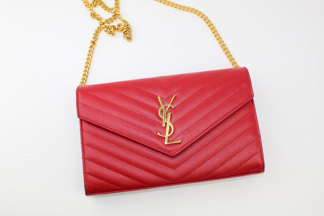 SAINT LAURENT MONOGRAM LEATHER CHAIN BAG RED