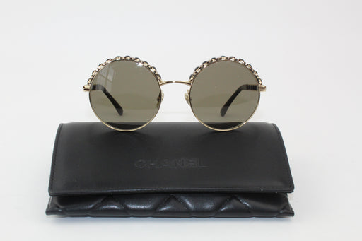 Chanel Black and Gold Round Sunglasses