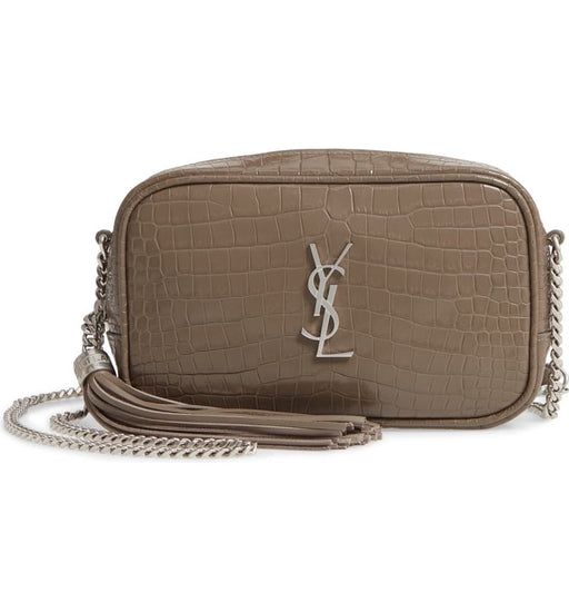 Saint Laurent Mini Lou Croc Embossed Camera bag Taupe