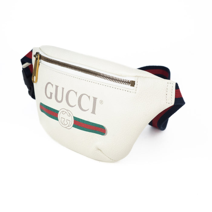 Gucci White Leather Logo Belt Bag