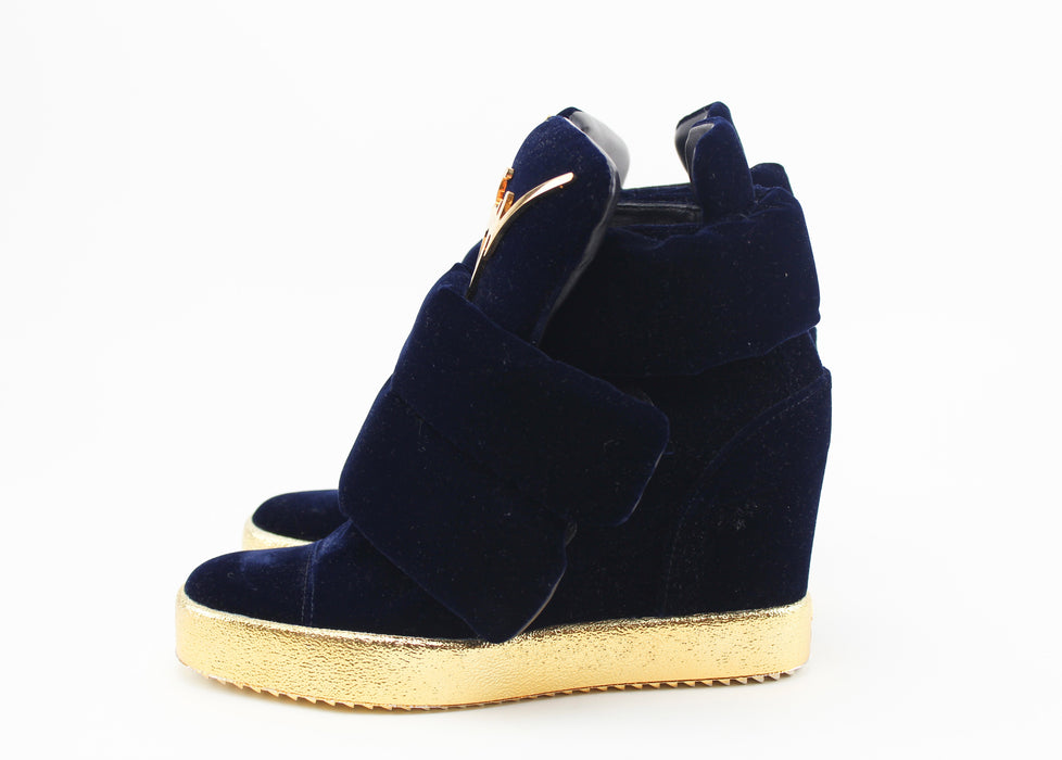 Giuseppe Zanotti Velvet Navy and gold sneakers