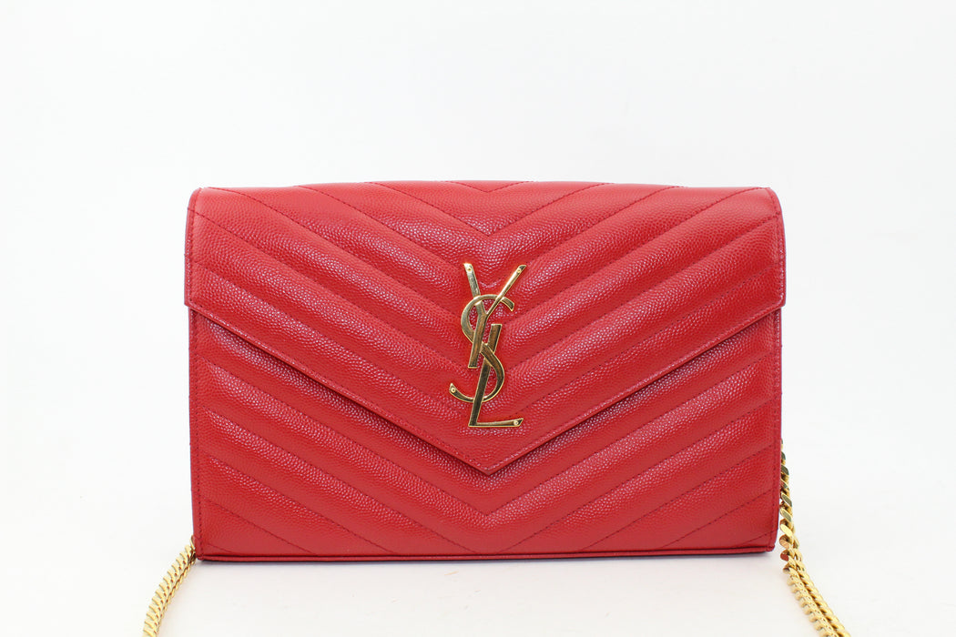 Saint Laurent Monogram Leather Chain Bag Red