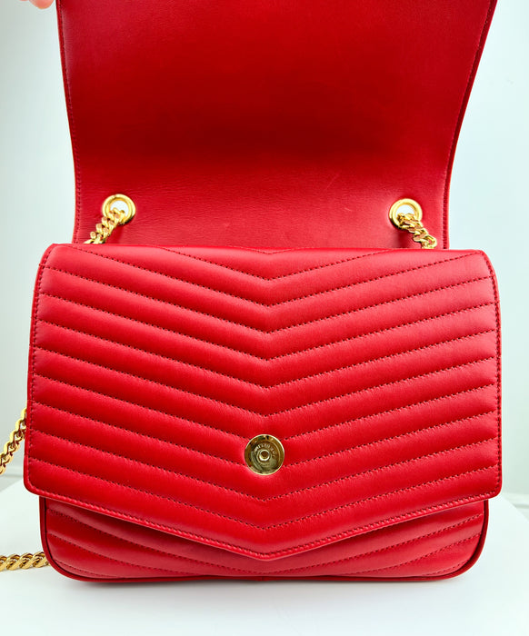 Saint Laurent Sulpice Flap Bag Matelasse Chevron Leather Medium Red