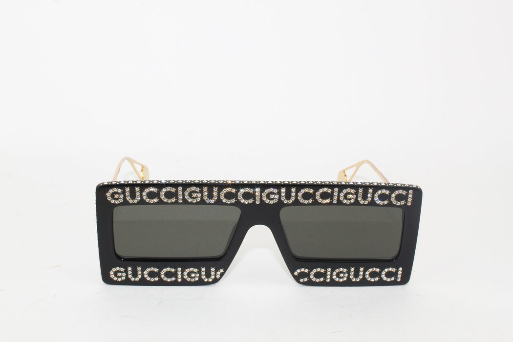 Gucci Acetate Crystal Mask-Frame Sunglasses Black
