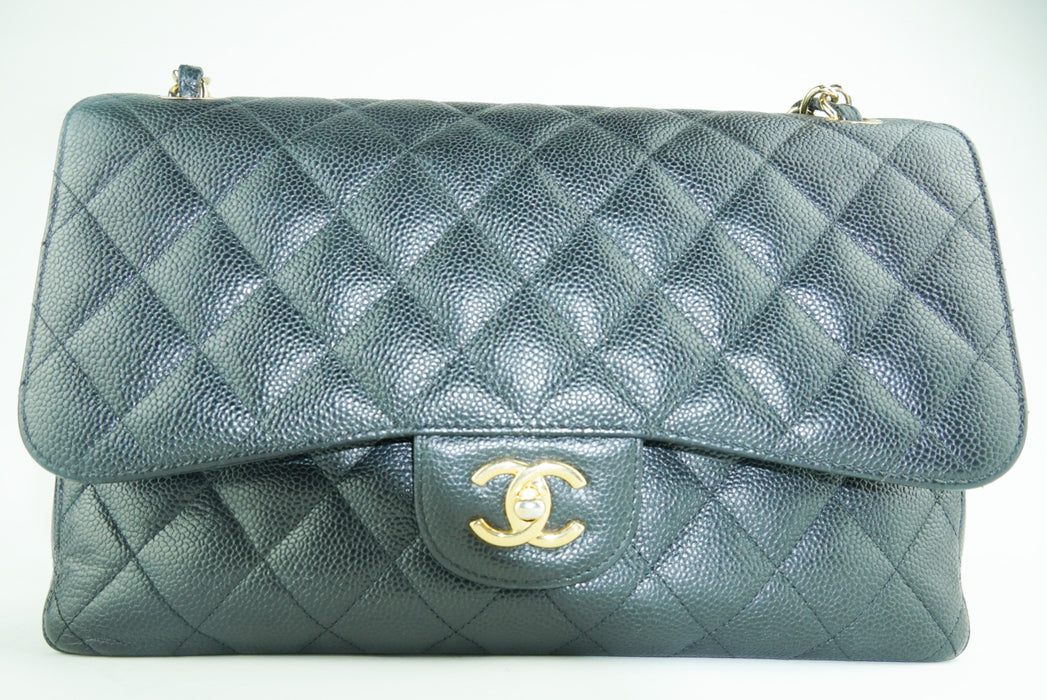 Chanel Large Caviar Double Flap Bag in Black
