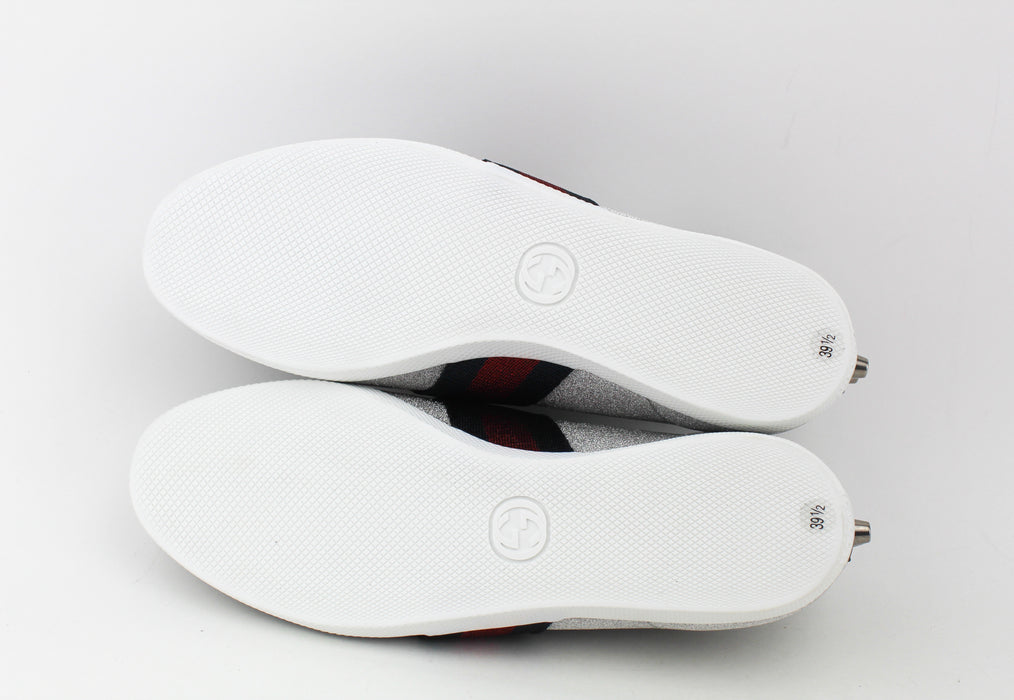 GUCCI WEB STUDDED SNEAKERS SLIVER