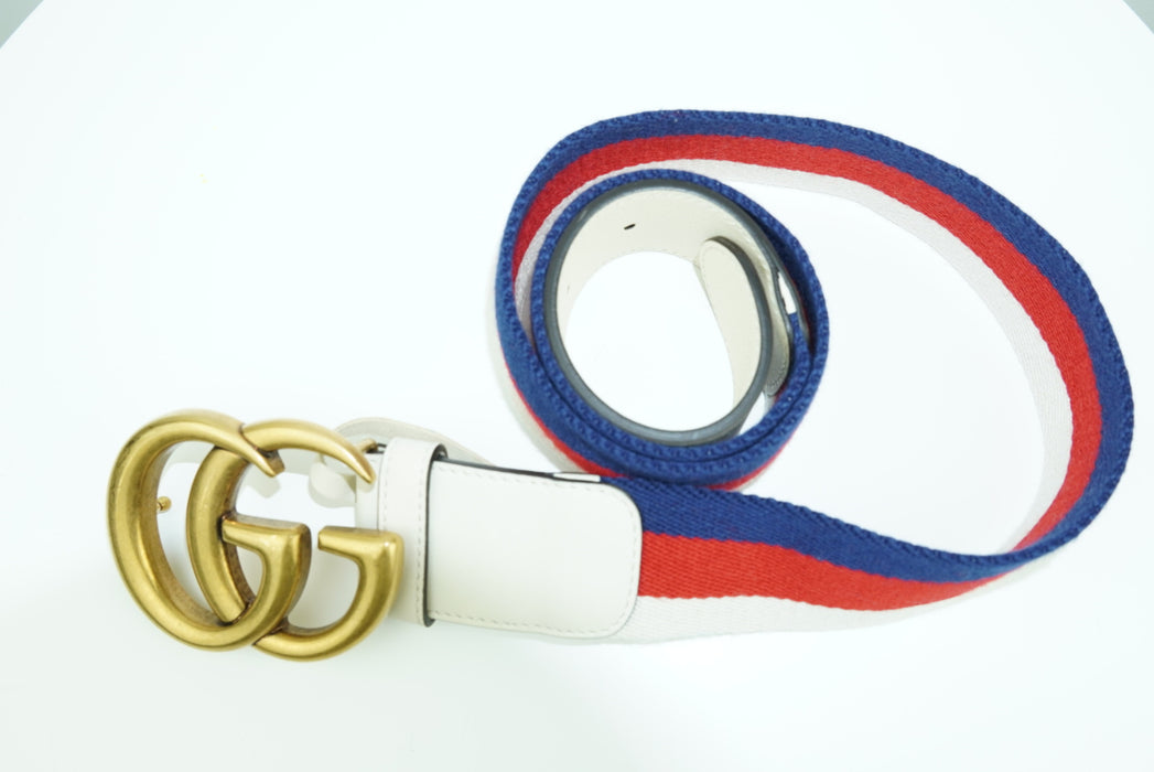 Gucci Striped canvas and leather belt