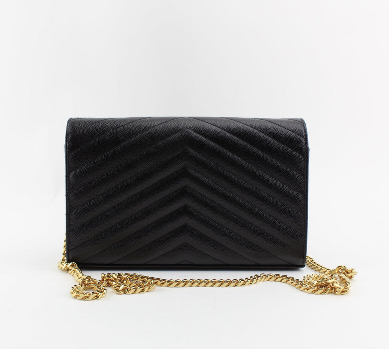 SAINT LAURENT MONOGRAM CHAIN WALLET IN GRAIN DE POUDRE EMBOSSED LEATHER