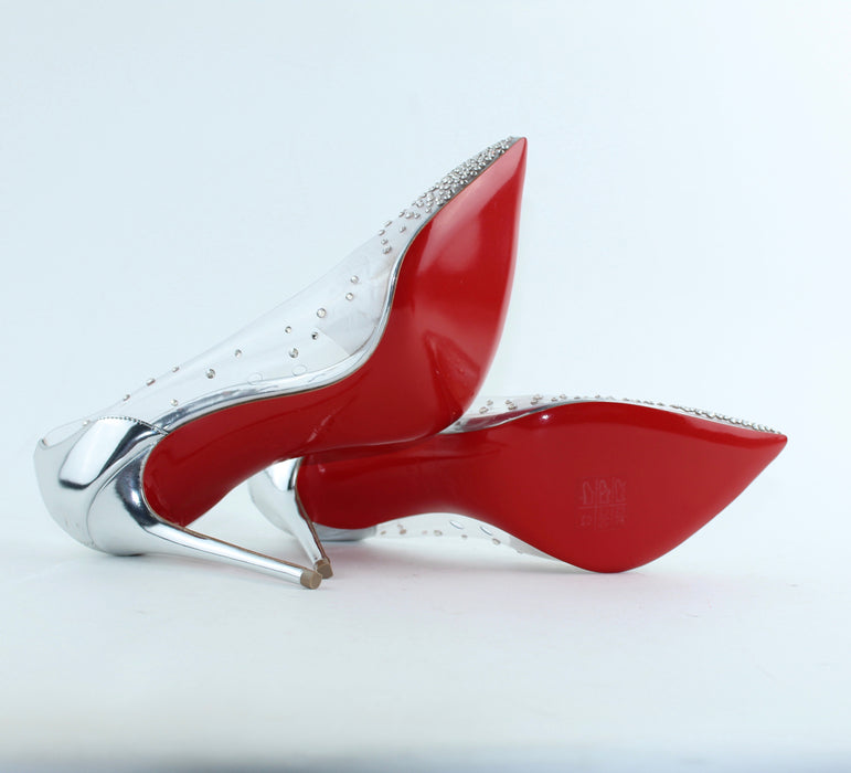 CHRISTIAN LOUBOUTIN DEGRASTRASS CLEAR EMBELLISHED PUMP SIZE 39.5 - LuxurySnob