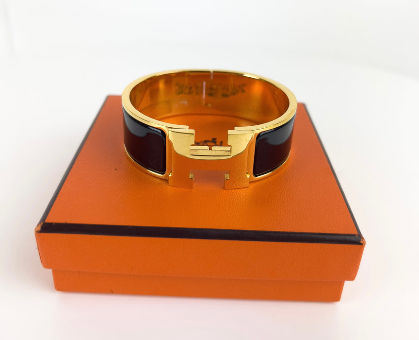 Hermes Black and Gold Clic Clac H Bracelet